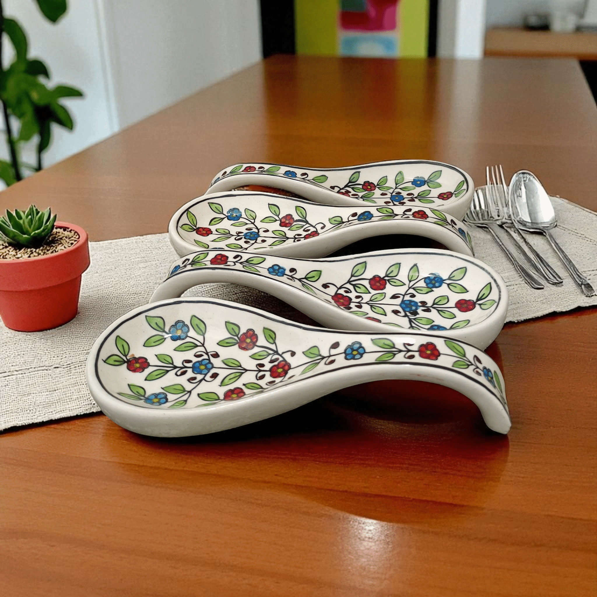     			Malaikah Multicolor Spn Rest Ceramic Table Spoon Multi Color ( Pack of 4 )