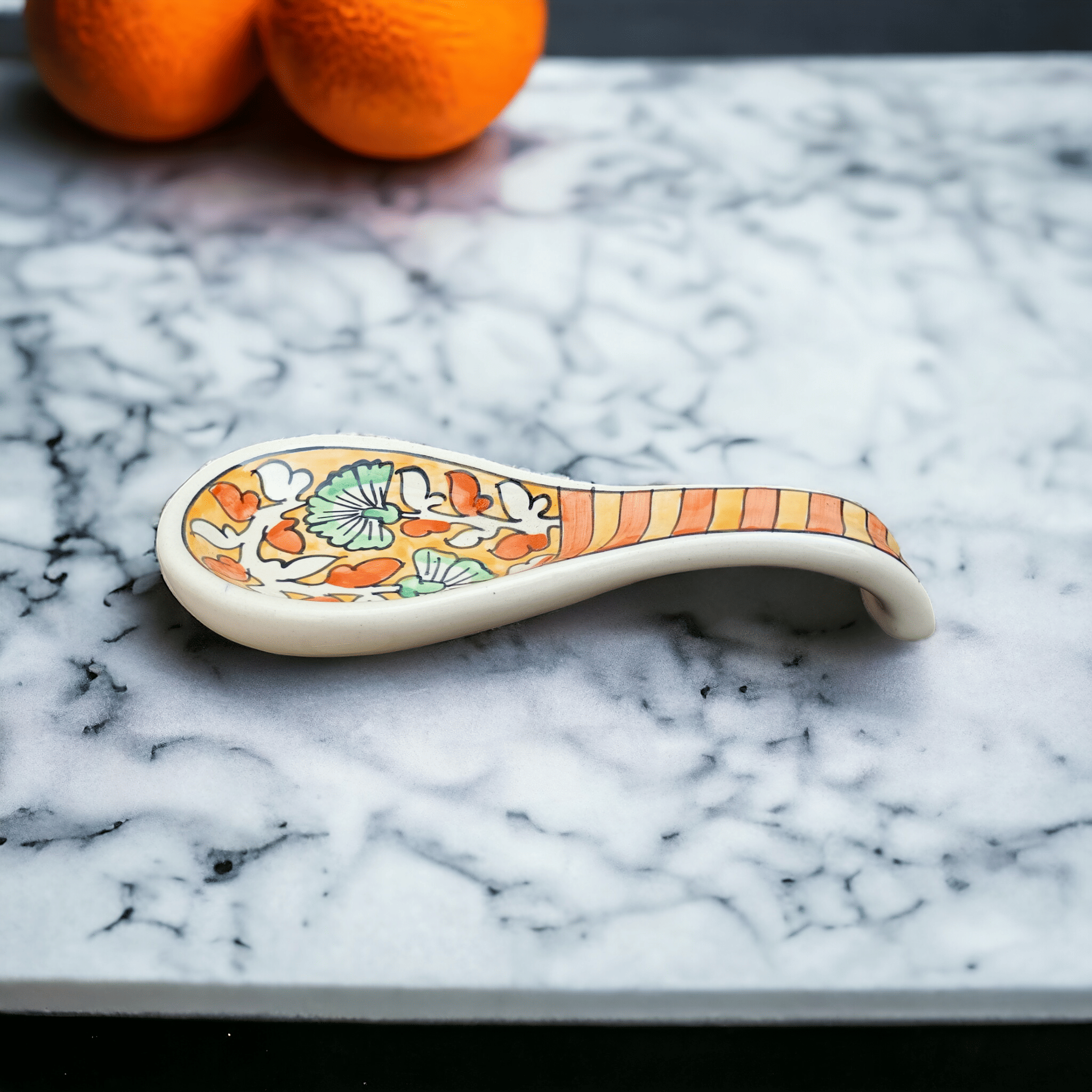     			Malaikah Orange Long Spoon Rest Ceramic Table Spoon Orange ( Pack of 1 )