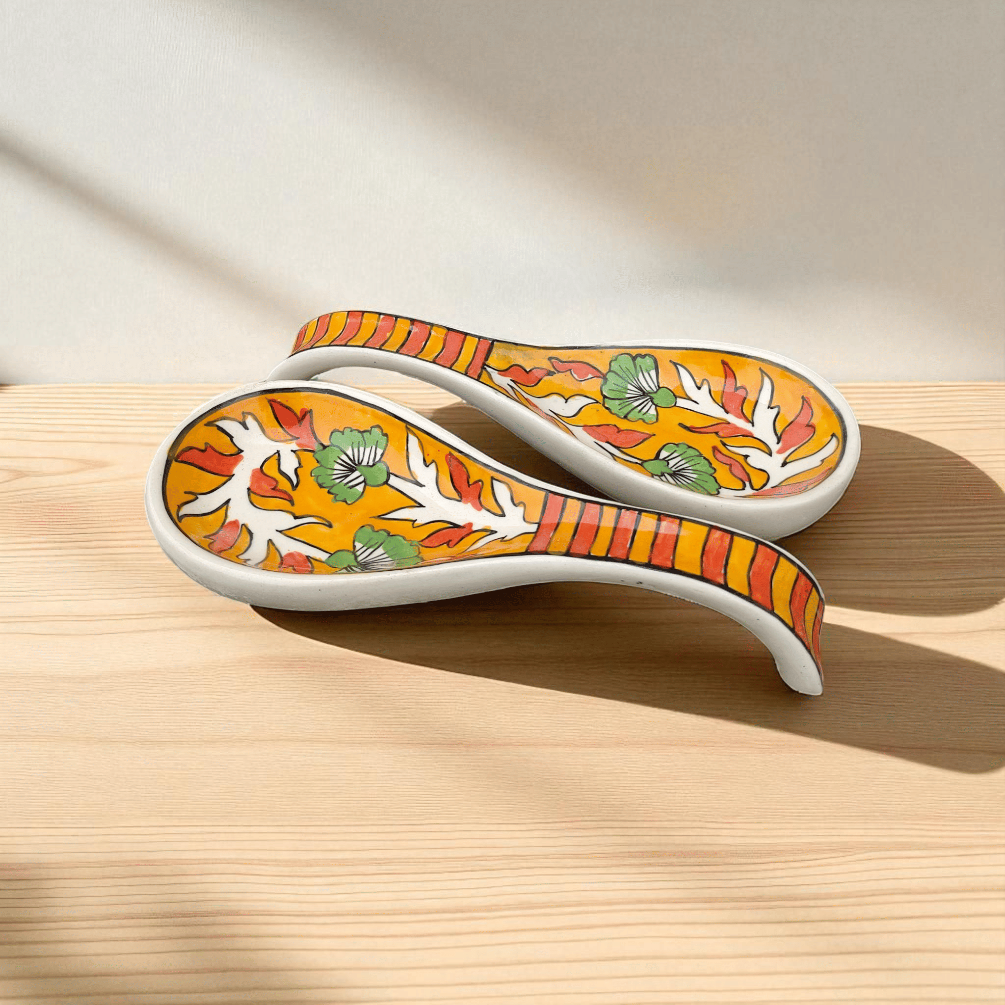     			Malaikah Orange Long Spoon Rest Ceramic Table Spoon Orange ( Pack of 2 )
