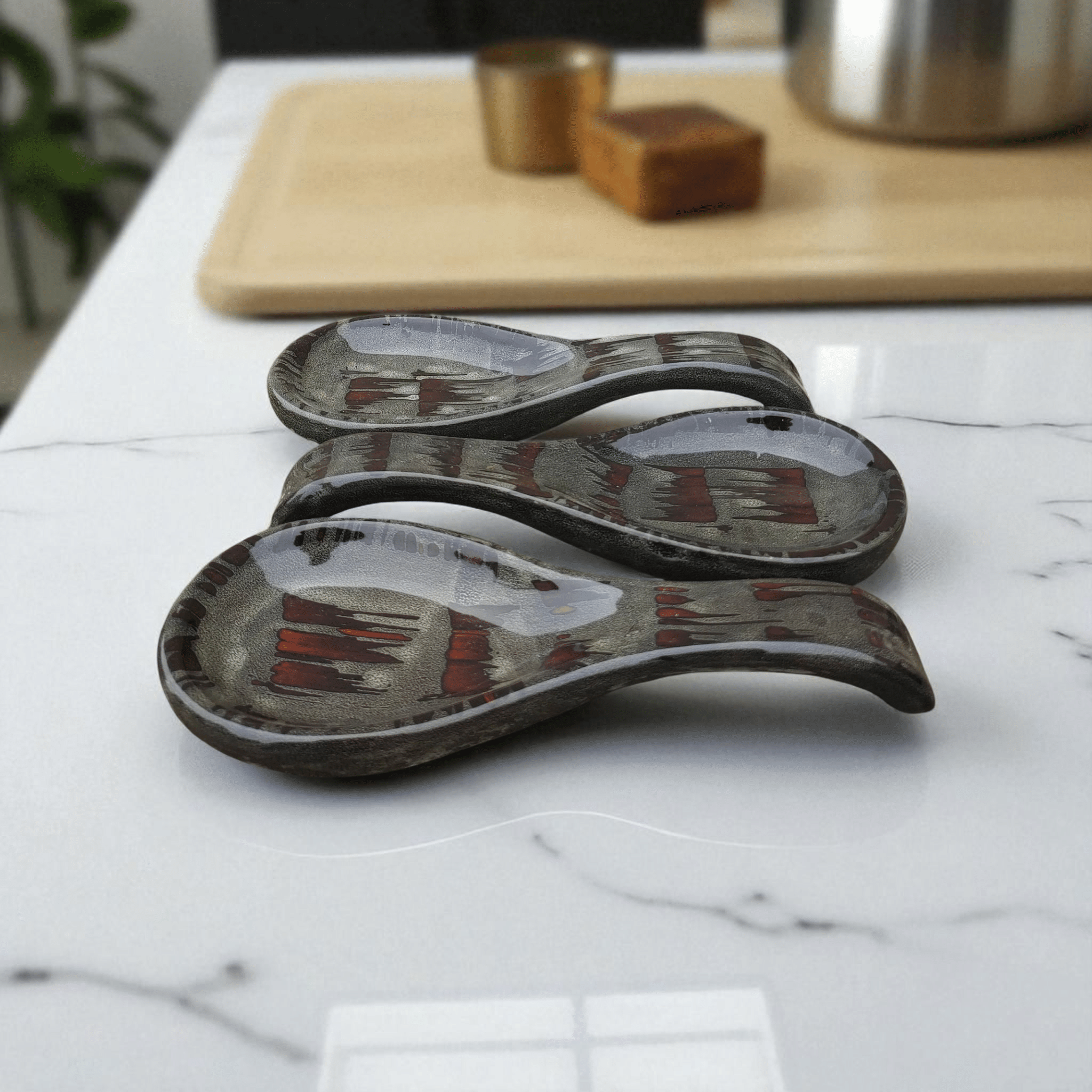     			Malaikah Red Spoon Rest Ceramic Table Spoon Red ( Pack of 3 )