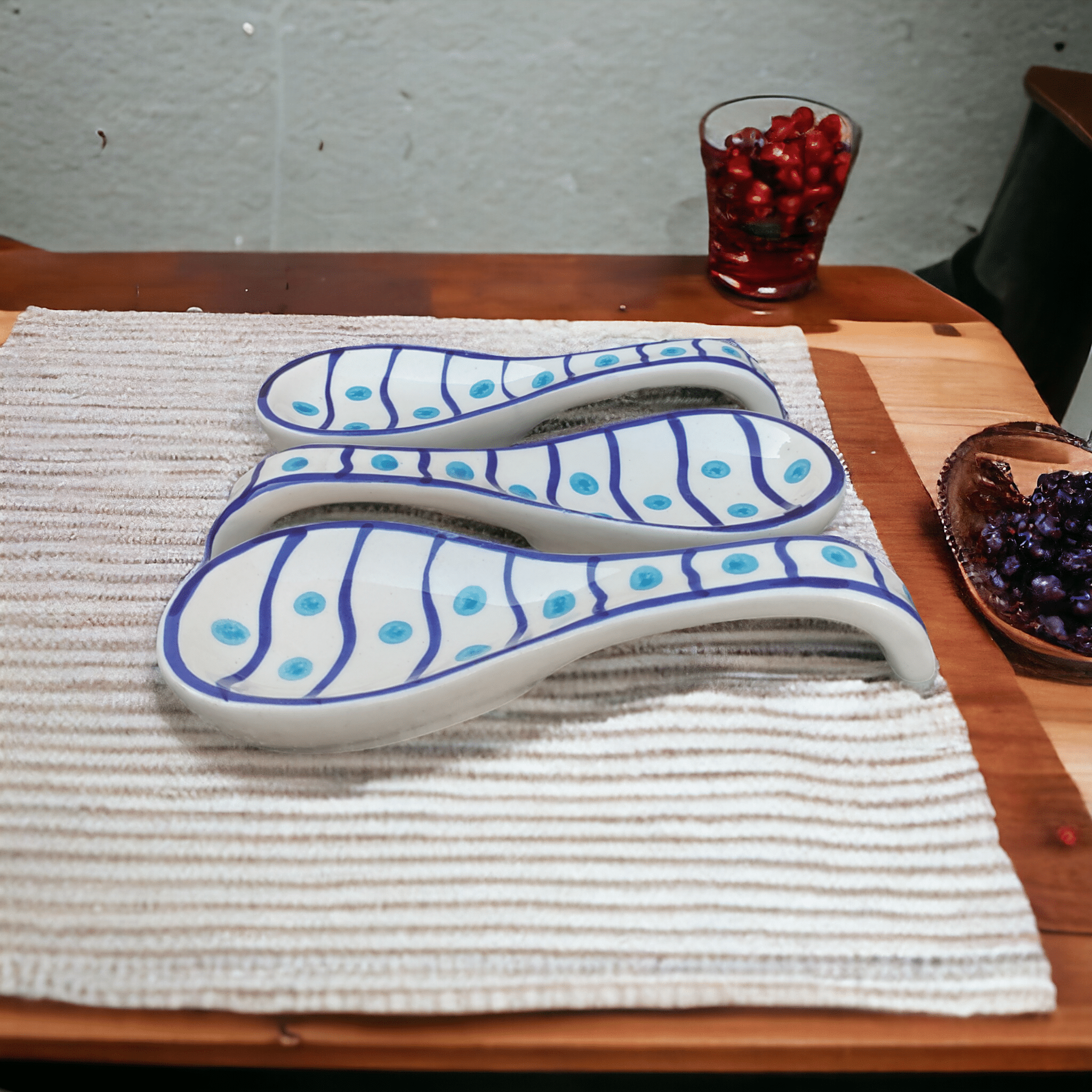 Malaikah Sky Blu Plka Spn Rst Ceramic Printed Cutlery Holder Dark Blue ( Pack of 3 ) Malaikah Sky Blu Plka Spn Rst Ceramic Printed Cutlery Holder Dark Blue ( Pack of 3 )