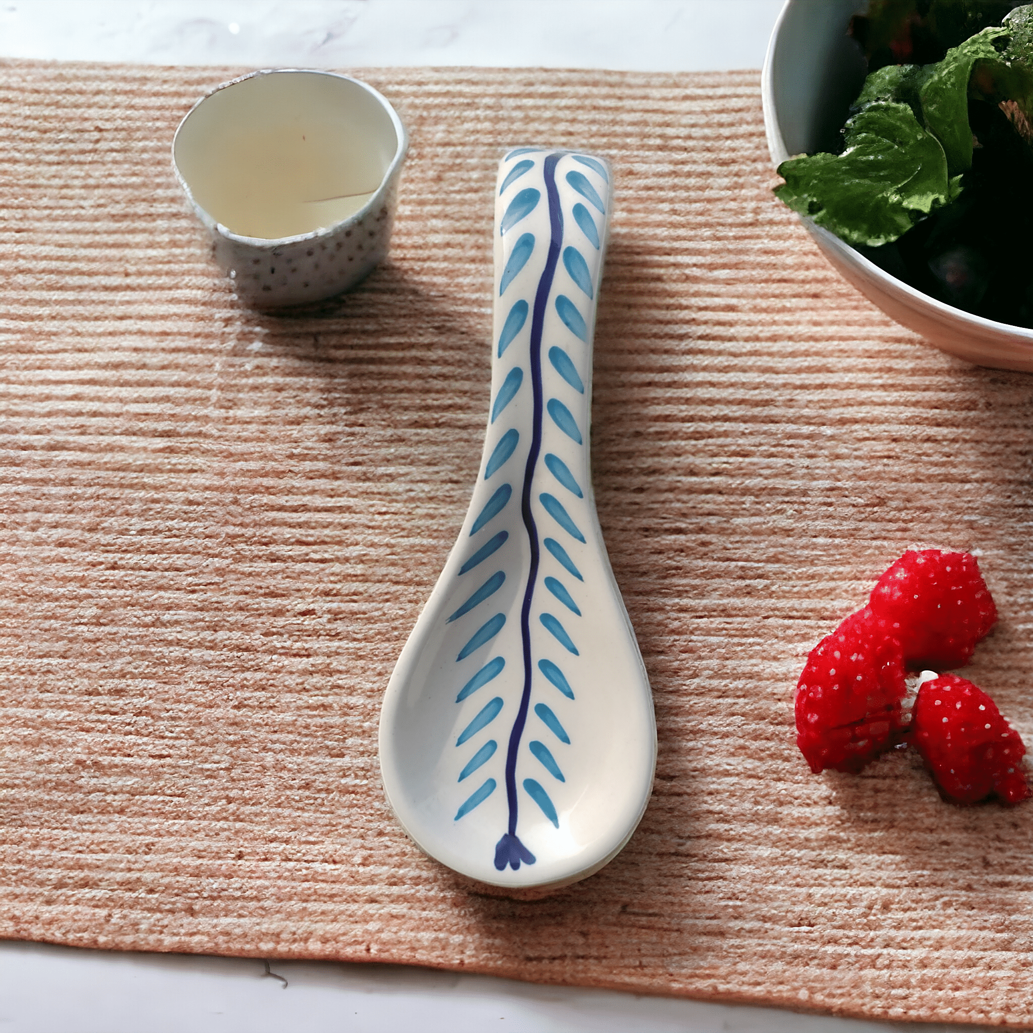     			Malaikah Sky Leaf Spn Rst Ceramic Printed Soup Spoon Light Blue ( Pack of 1 )