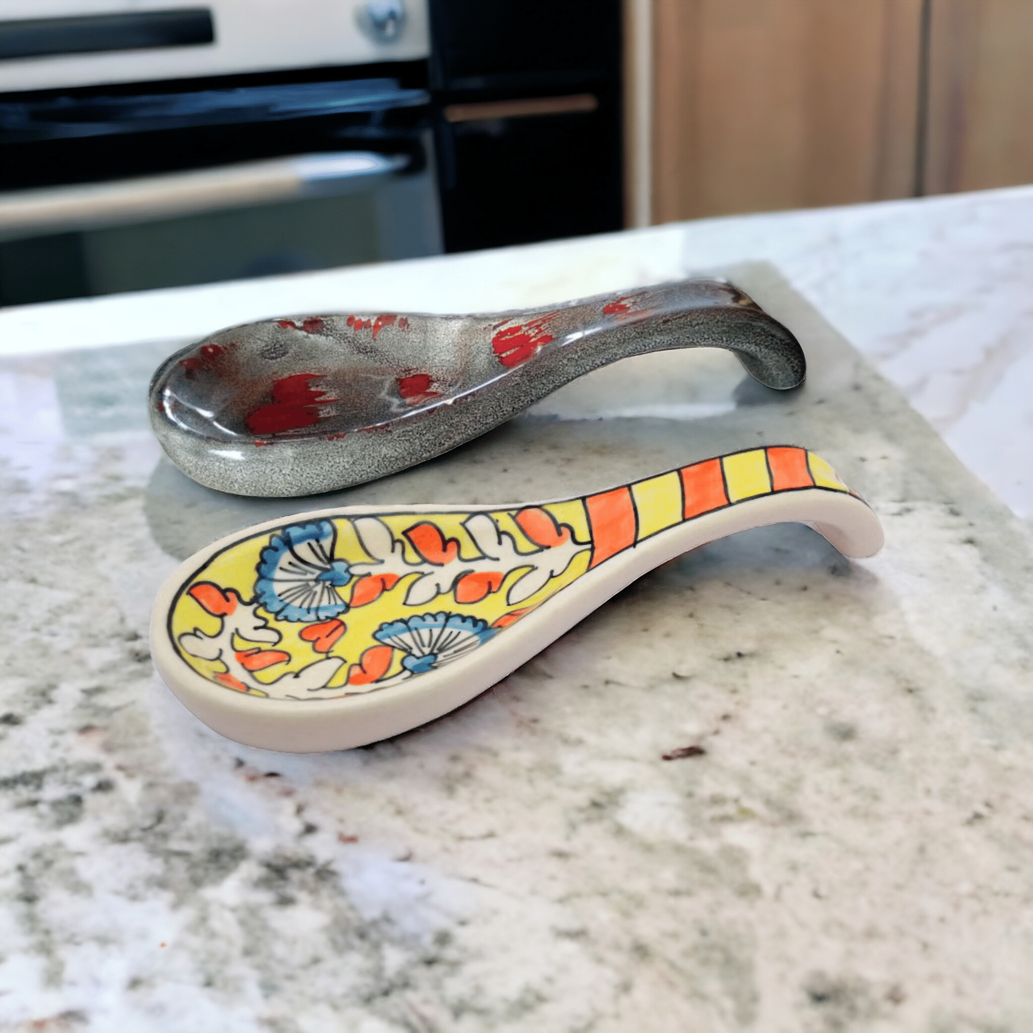 Malaikah Yellow And Res Long Spoon Rest Ceramic Table Spoon Multi Color ( Pack of 2 ) Malaikah Yellow And Res Long Spoon Rest Ceramic Table Spoon Multi Color ( Pack of 2 )