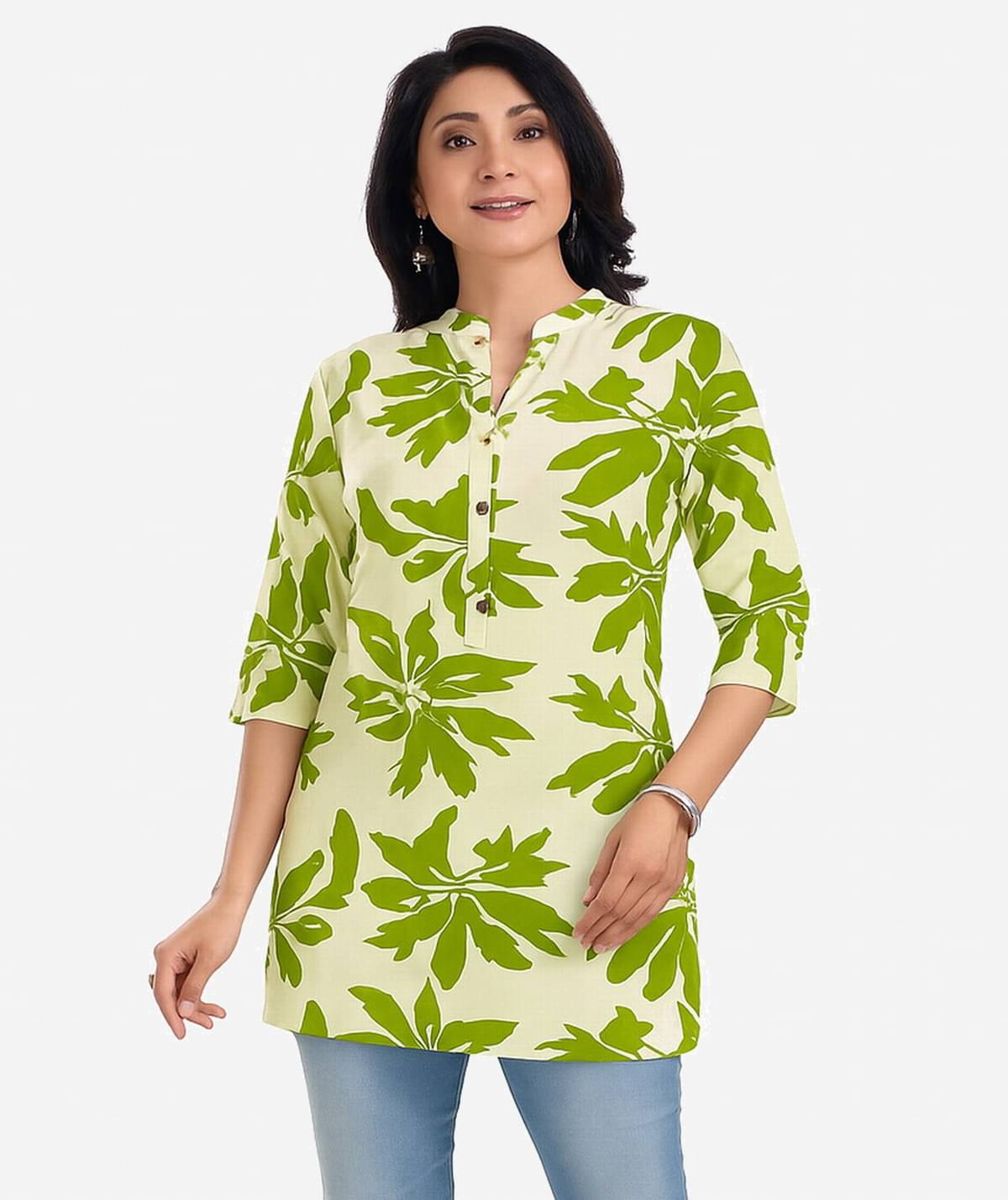     			Meher Impex Women Rayon Printed A-line Kurti ( Fluorescent Green )