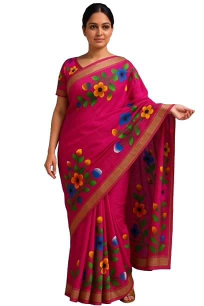 Radhey Fashion Cotton Blend Printed Saree With Unstitched Blouse Piece ( Pink ) Radhey Fashion Cotton Blend Printed Saree With Unstitched Blouse Piece ( Pink )