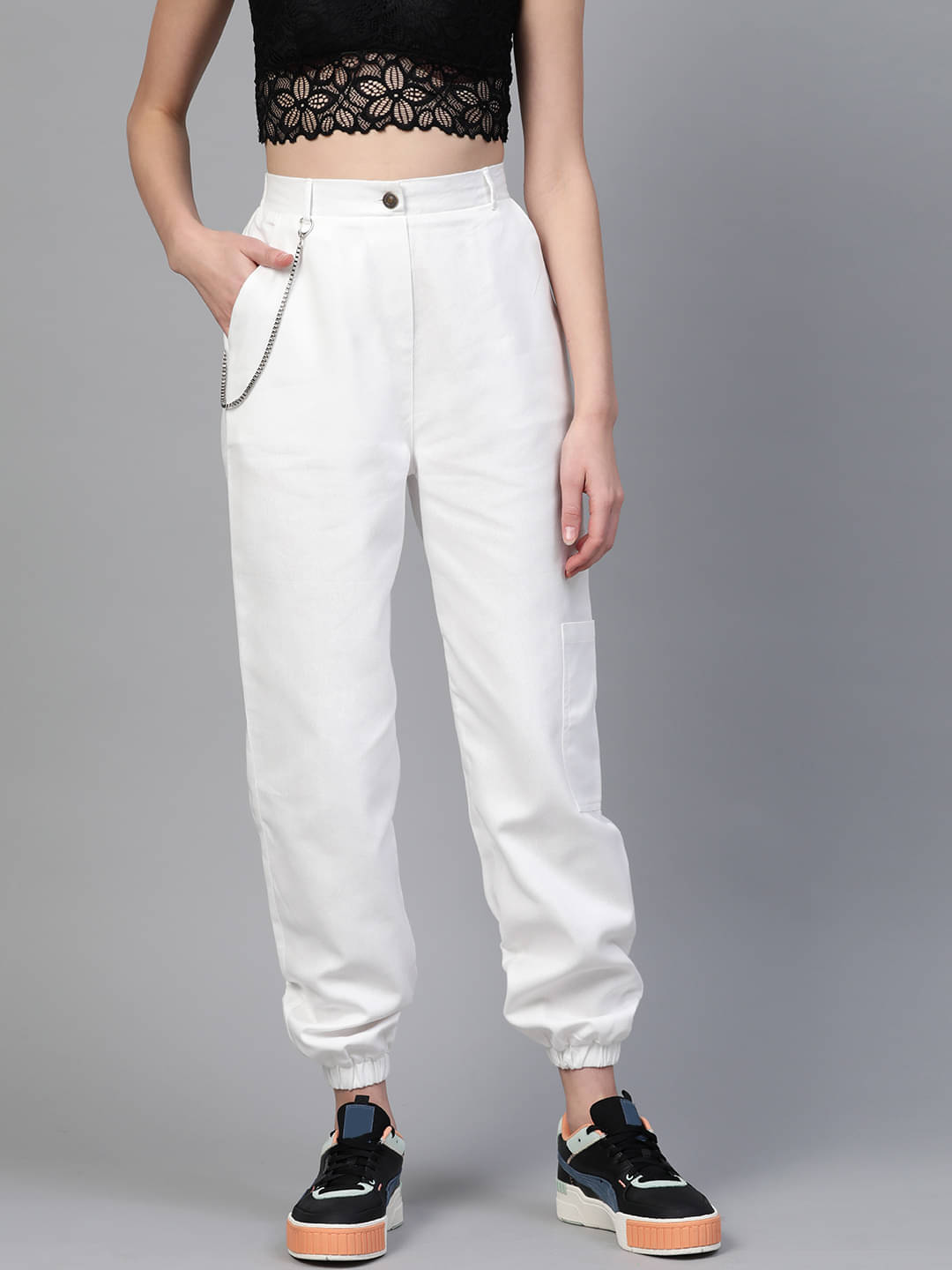     			Sassafras Pack of 1 Cotton Regular Women's Casual Pants ( White )
