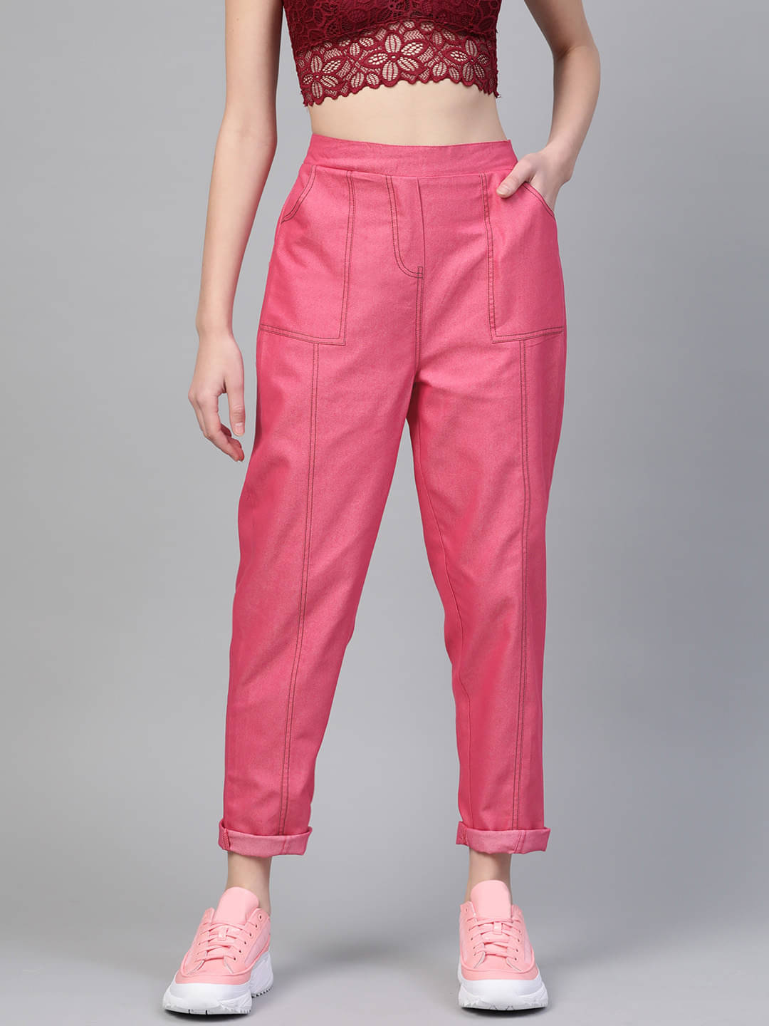     			Sassafras Pack of 1 Cotton Regular Women's Casual Pants ( Pink )