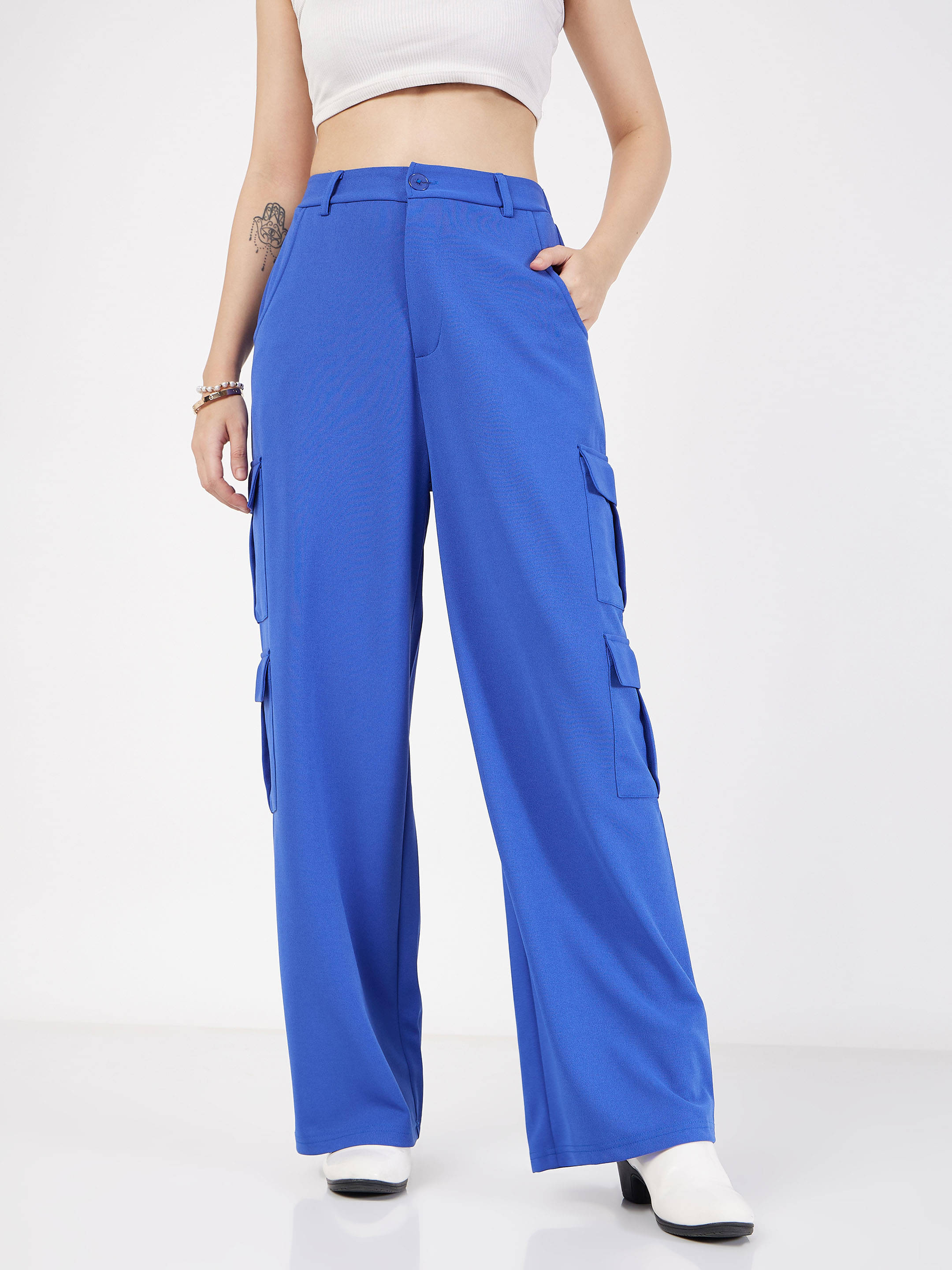     			Sassafras Pack of 1 Polyester Regular Women's Casual Pants ( Blue )