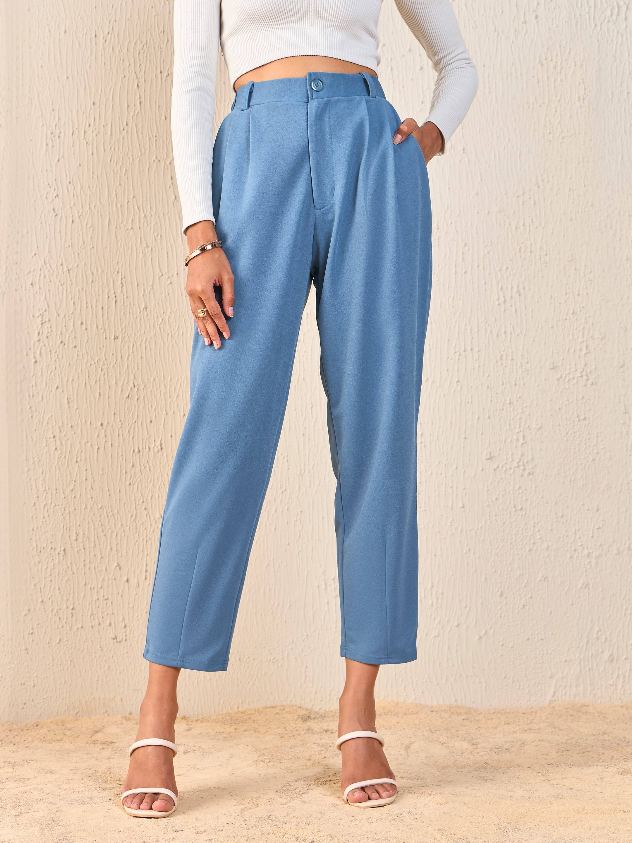     			Sassafras Pack of 1 Polyester Regular Women's Casual Pants ( Blue )