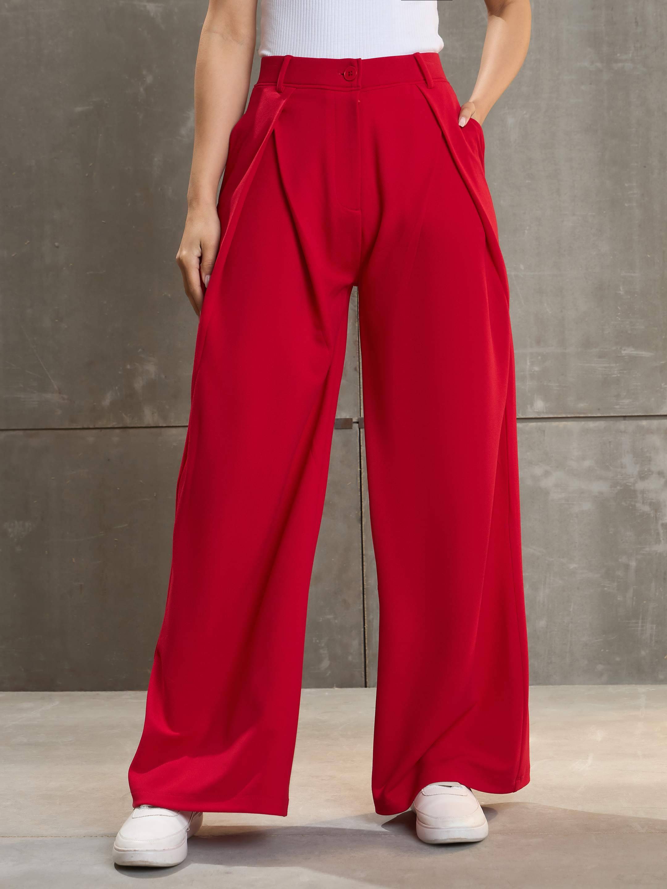    			Sassafras Pack of 1 Polyester Regular Women's Casual Pants ( Red )
