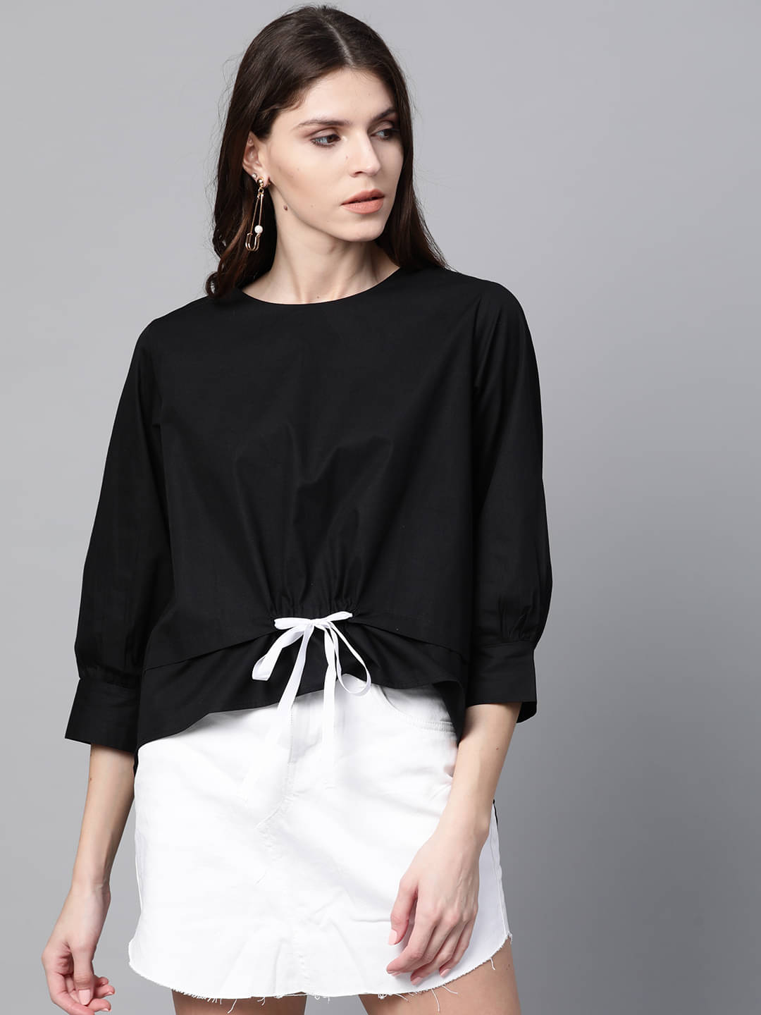     			Sassafras Women's Cotton Regular Top ( Black )
