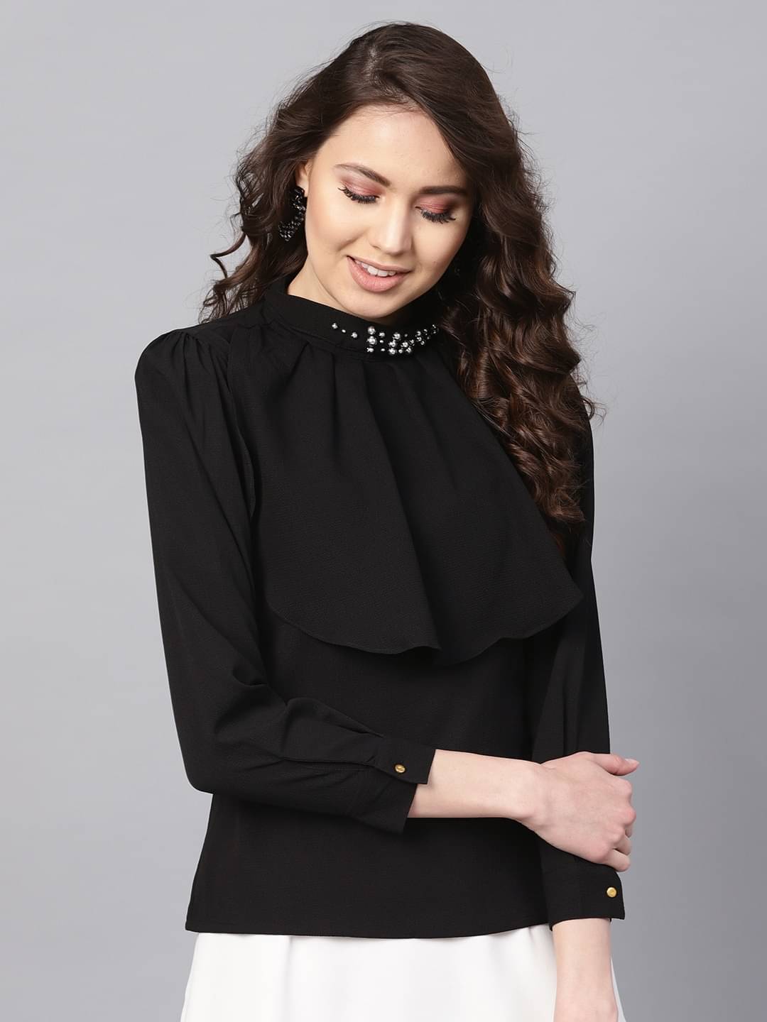     			Sassafras Women's Georgette Regular Top ( Black )