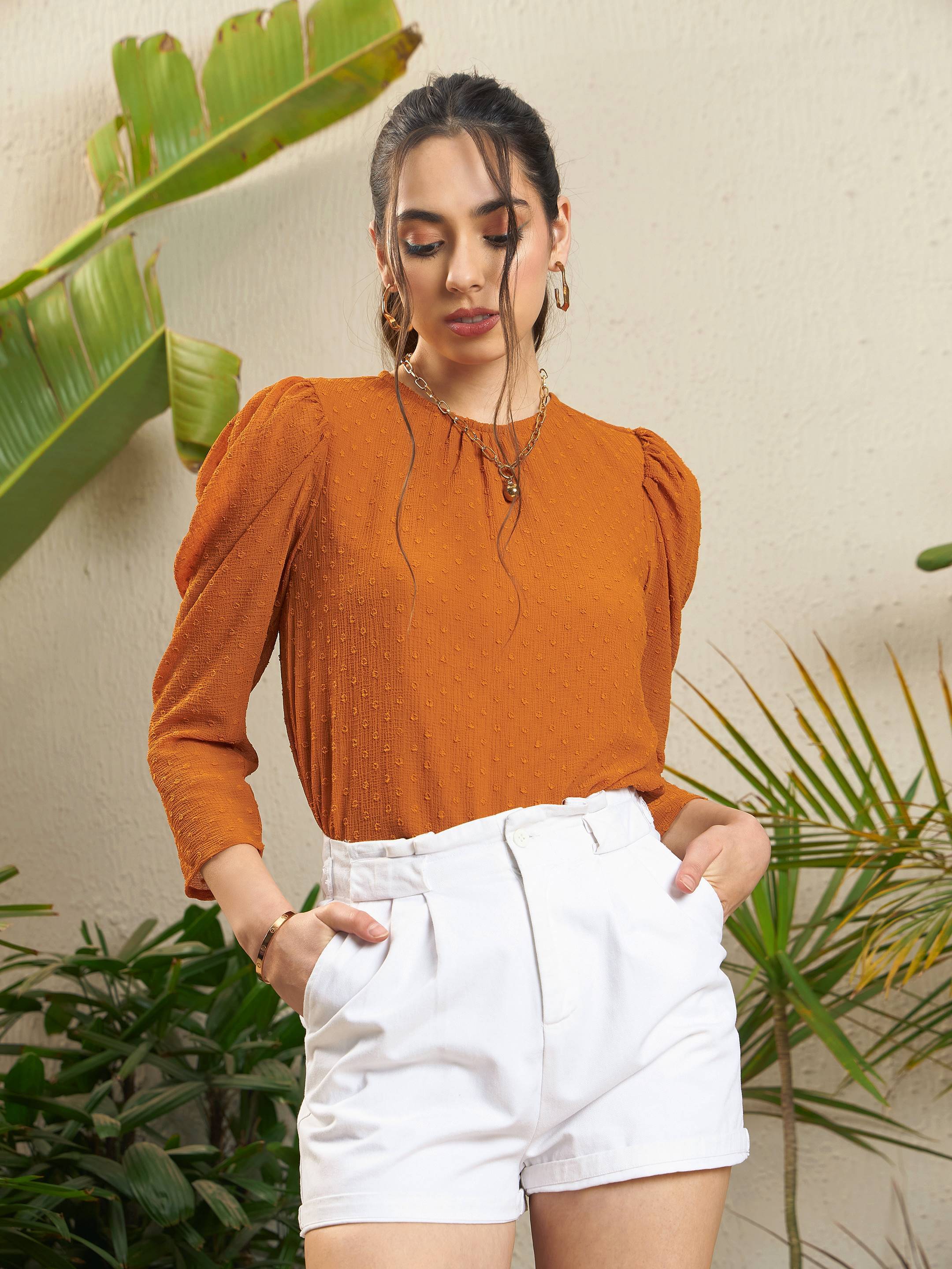 Sassafras Women's Polyester Regular Top ( Rust ) Sassafras Women's Polyester Regular Top ( Rust )