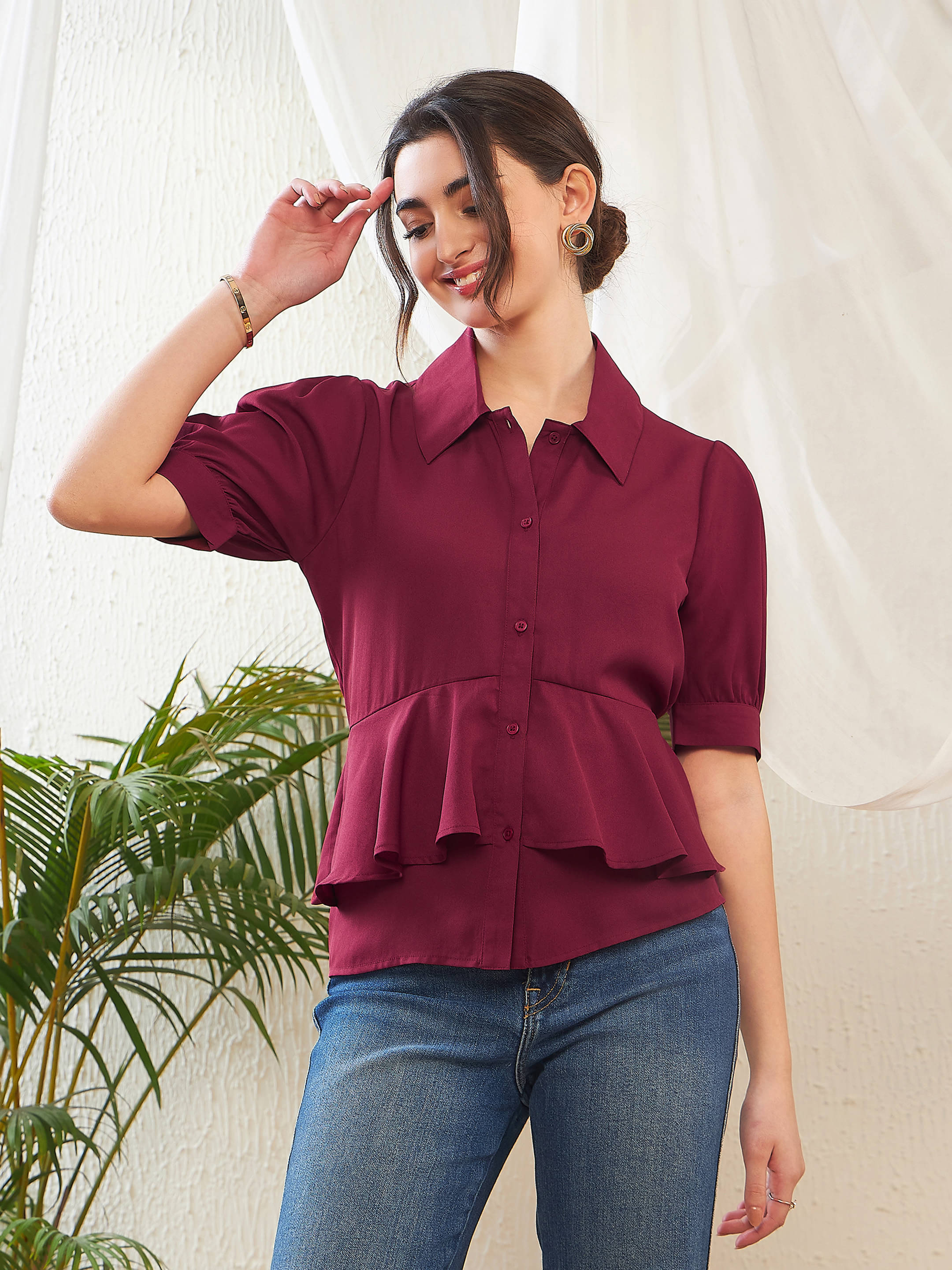 Sassafras Women's Polyester Regular Top ( Maroon ) Sassafras Women's Polyester Regular Top ( Maroon )