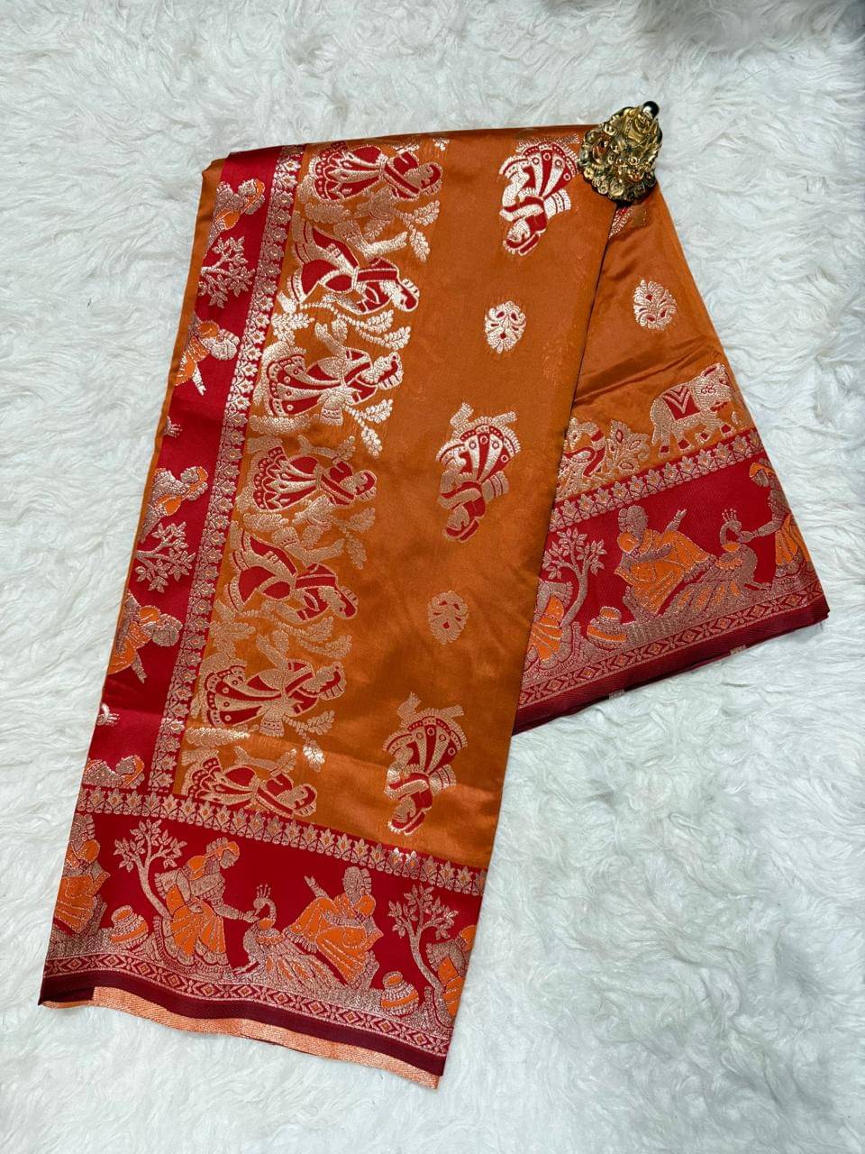     			Semore Art Silk Solid Saree With Unstitched Blouse Piece ( Orange )