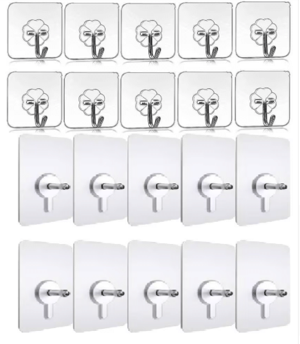     			WHIMSICAL WONDERS 20 Pc (10 j hook+10 Screw hook) Wall Hooks Adhesive No Drilling Waterproof for Home Kitchen Bathroom