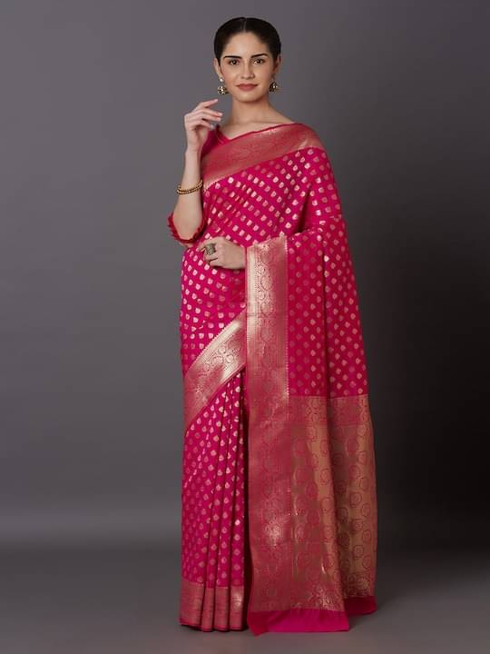 fab woven Art Silk Woven Kanjeevaram Sarees With Unstitched Blouse Piece ( Rani )     			fab woven Art Silk Woven Kanjeevaram Sarees With Unstitched Blouse Piece ( Rani )