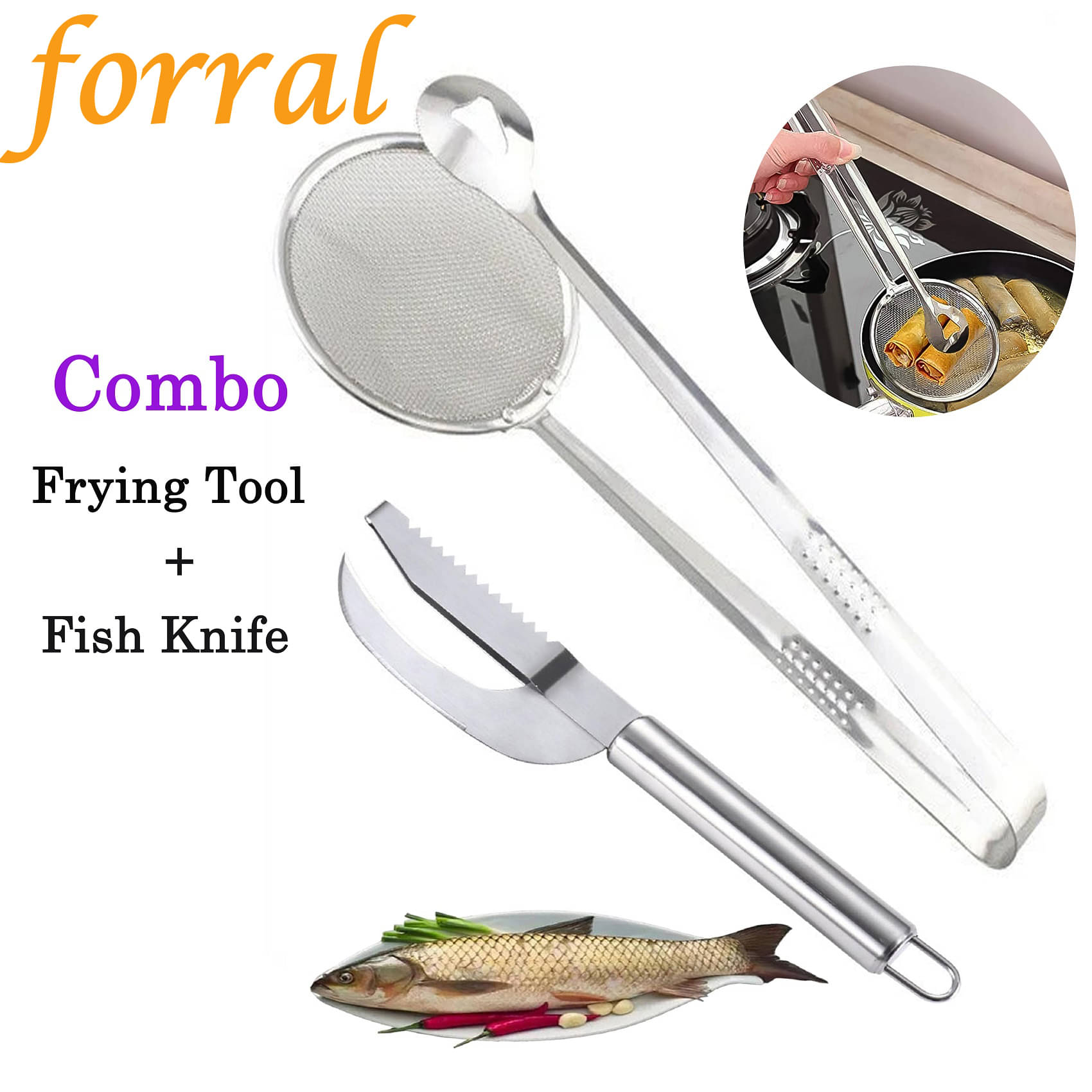     			forral Silver Stainless Steel Combo 2in1 Frying Tool + Fish Knife