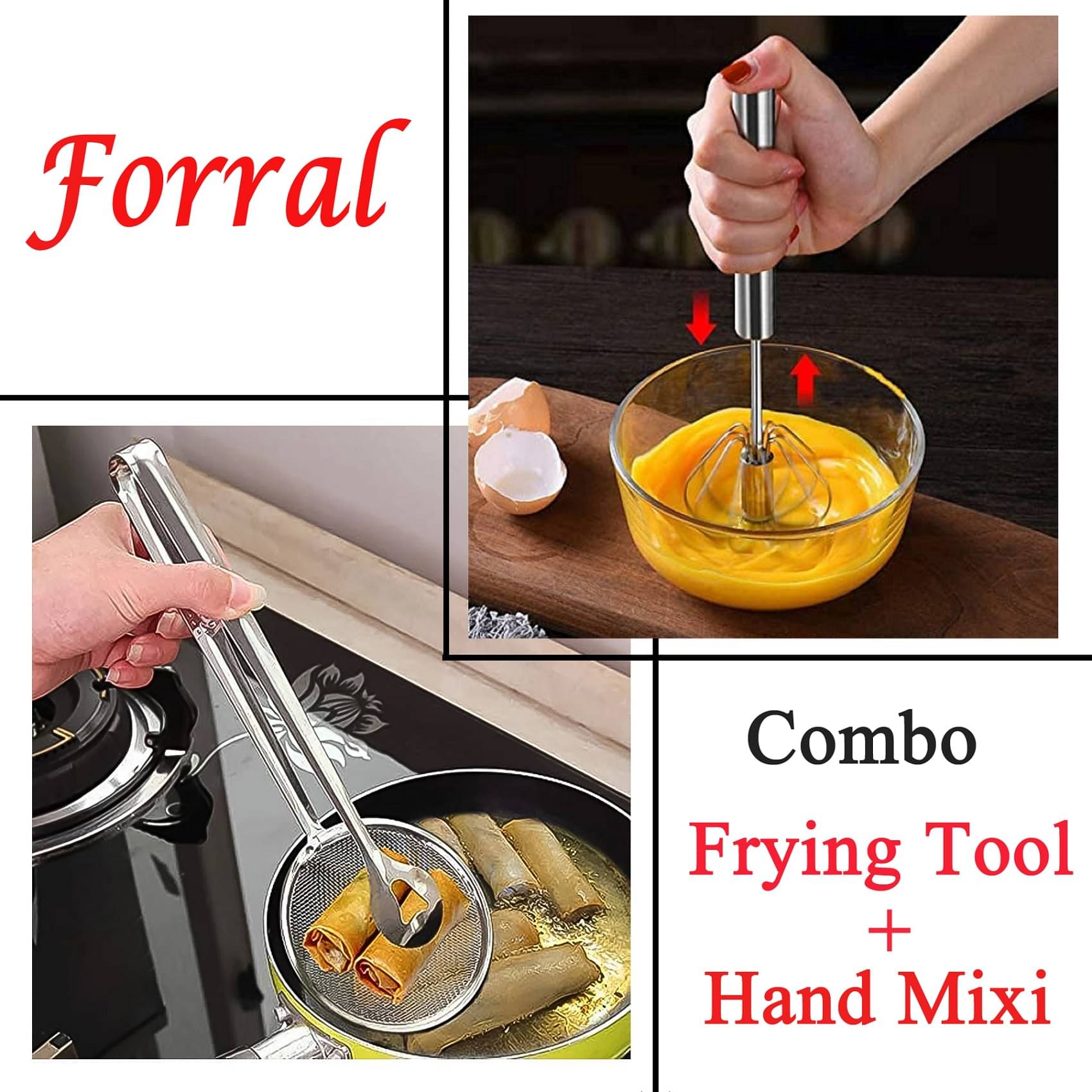     			forral Silver Stainless Steel Combo 2in1 Frying Tool + Hand Mixi