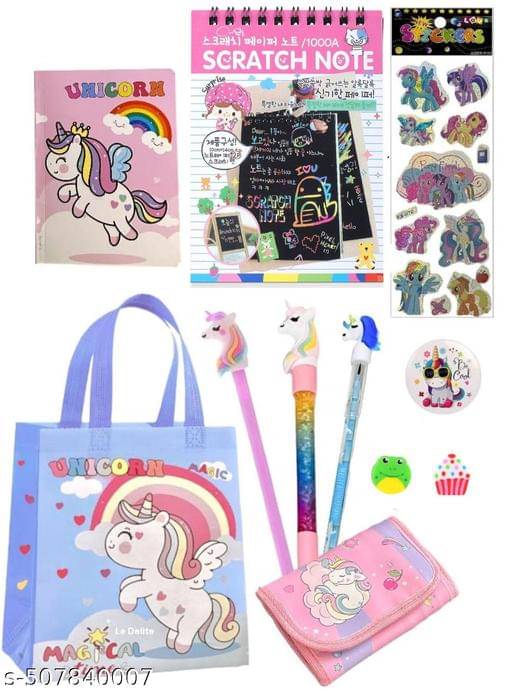     			10 in 1 Unicorn Gifts Girls kids Unicorn Theme Gift for Kids Age 6-8 Years 10-12 Year / Unicorn Diary , stickers, Pen Stationary box scale /badge ,keyring , eraser & carry bag/ birthday (Pack of 10)