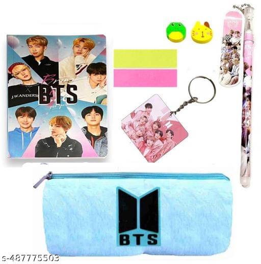     			8pcs BTS Theme Stationery Gift Set for Kids BTS Army Team Pencil Pouch, Pencil Case, BTS Diary & Complete Stationery for Kids, School Stationery, BTS Return Gift Birthday Gift Set (Pack of 8)