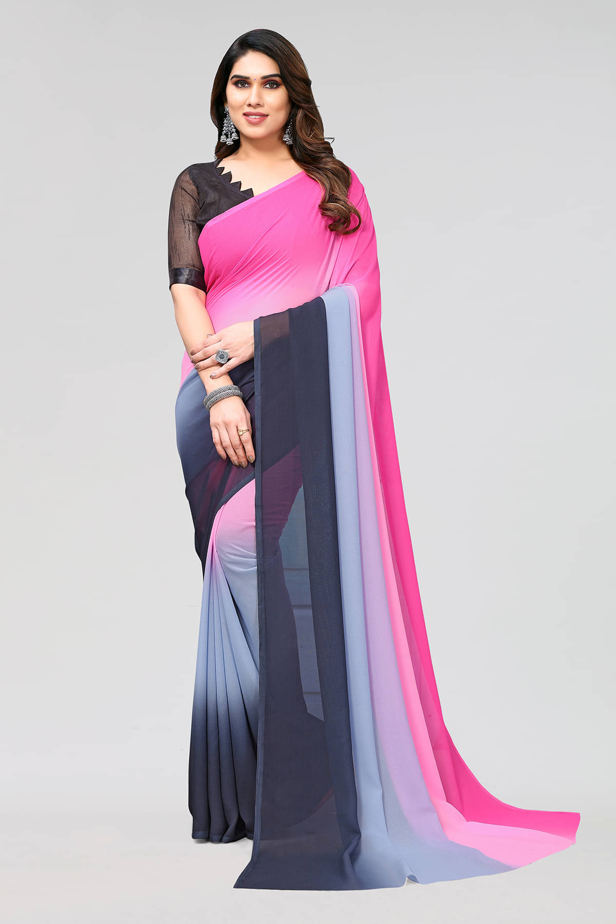 ANAND SAREES Georgette Solid Kasavu Saree With Unstitched Blouse Piece ( Multicolor ) ANAND SAREES Georgette Solid Kasavu Saree With Unstitched Blouse Piece ( Multicolor )