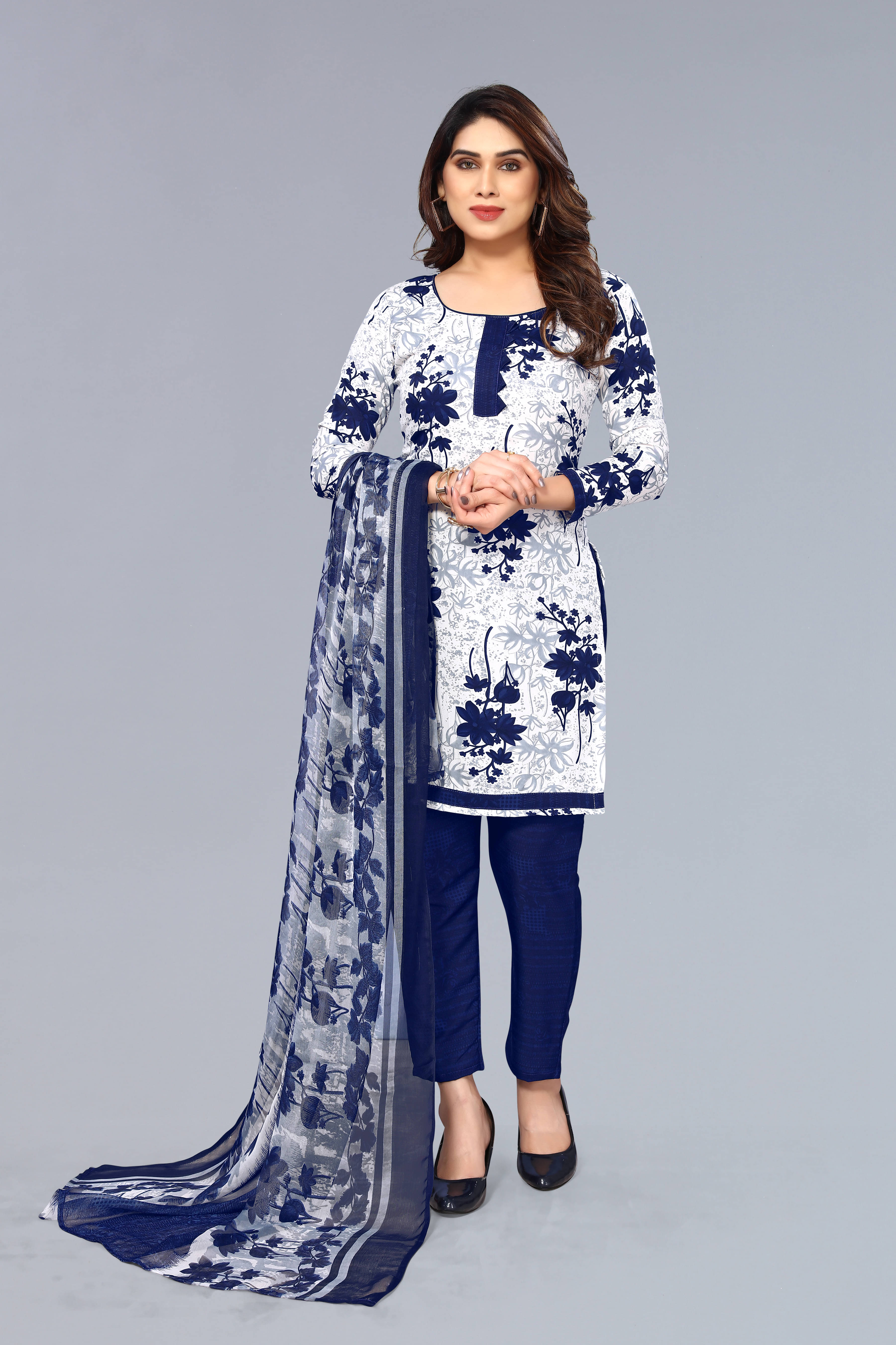 ANAND SAREES Women Crepe Unstitched Dress Material ( White ) ANAND SAREES Women Crepe Unstitched Dress Material ( White )