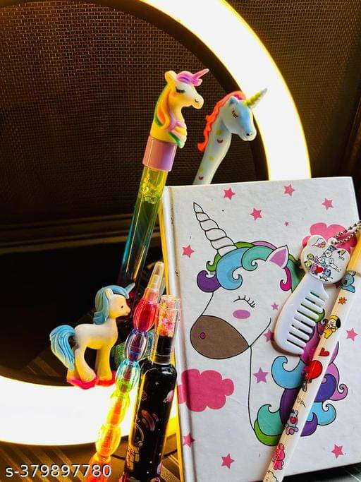     			ARN 3pcs unicorn furry pencil pouch for girls, furry cute travel pouch, makeup pouch for girls sisters unicorn 6in1 furry pen unicorn water glitter blue gel pen for girls best gift set for sisters