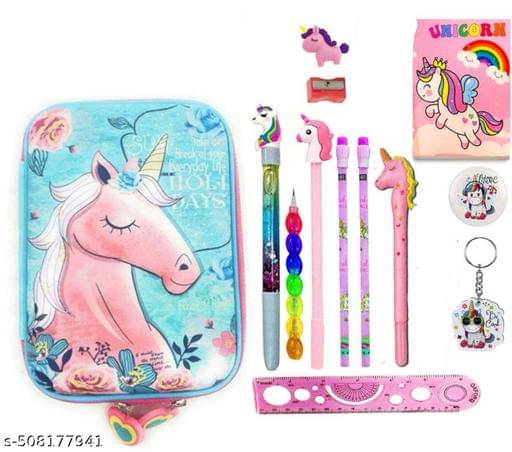     			ARN  Combo Multipurpose Stylish Large Capacity Hardtop Eva Pencil Case Organizer with Unicorn Pen, Unicorn Pencil,Unicorn Eraser AND SCALE FOR KIDS