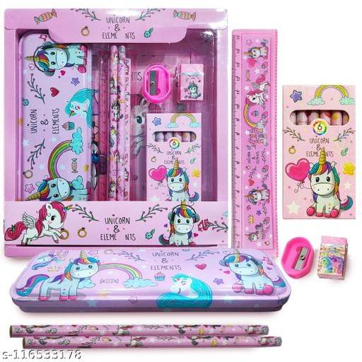     			ARN Unicorn Stationary Set Unicorn Pencil Box, Pencil Sharpner Eraser Scale Crayon Kit for kids