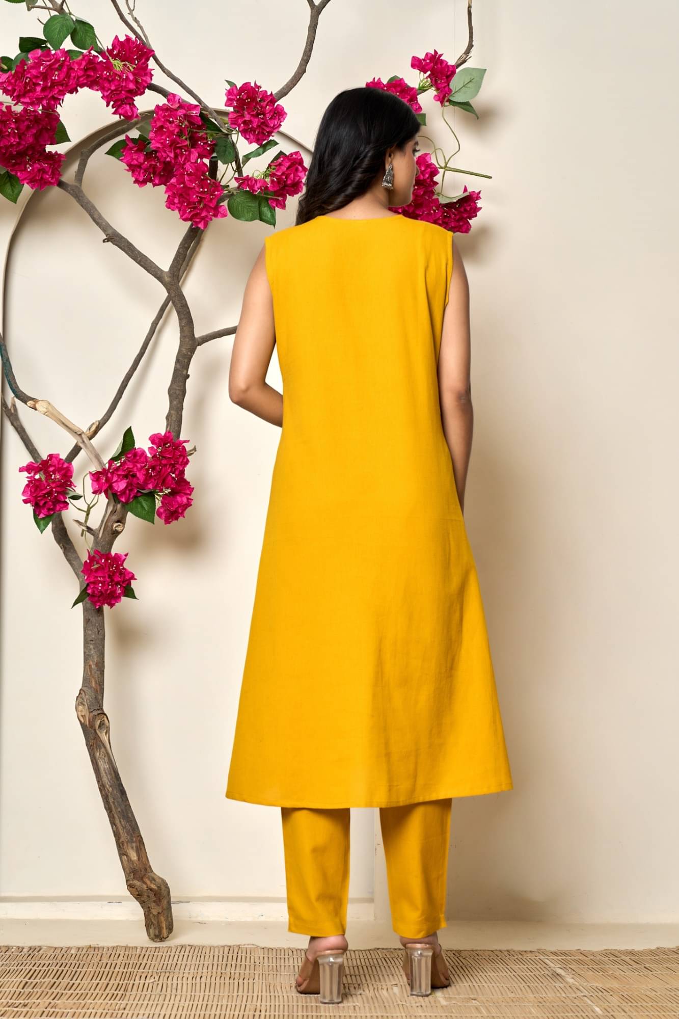Adaa Women Cotton Printed Straight Kurti With Pants ( Yellow )     			Adaa Women Cotton Printed Straight Kurti With Pants ( Yellow )