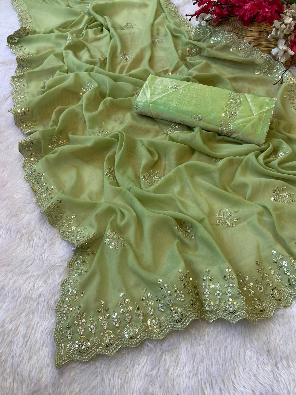 Avenue Creation Chiffon Embroidered Saree With Unstitched Blouse Piece ( Mint Green ) Avenue Creation Chiffon Embroidered Saree With Unstitched Blouse Piece ( Mint Green )