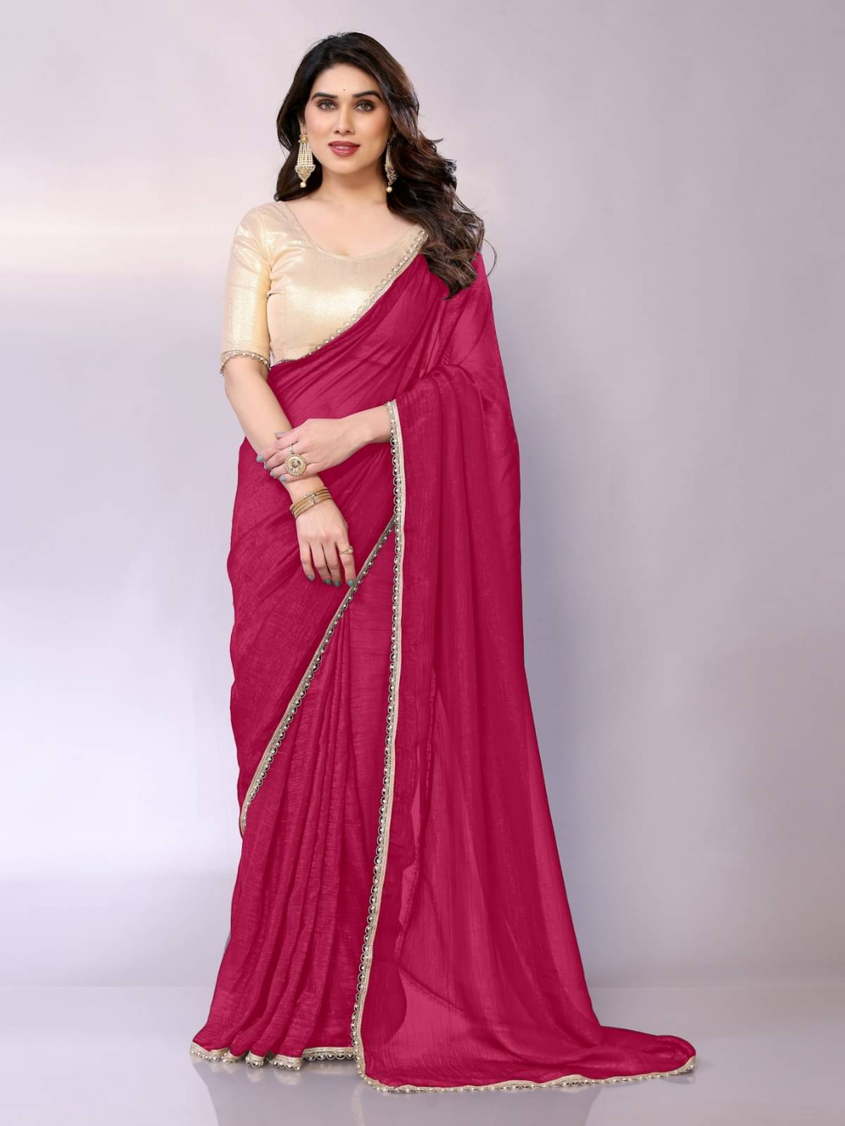     			BLEESBURY Zimmy Choo Solid Saree With Unstitched Blouse Piece ( Pink )
