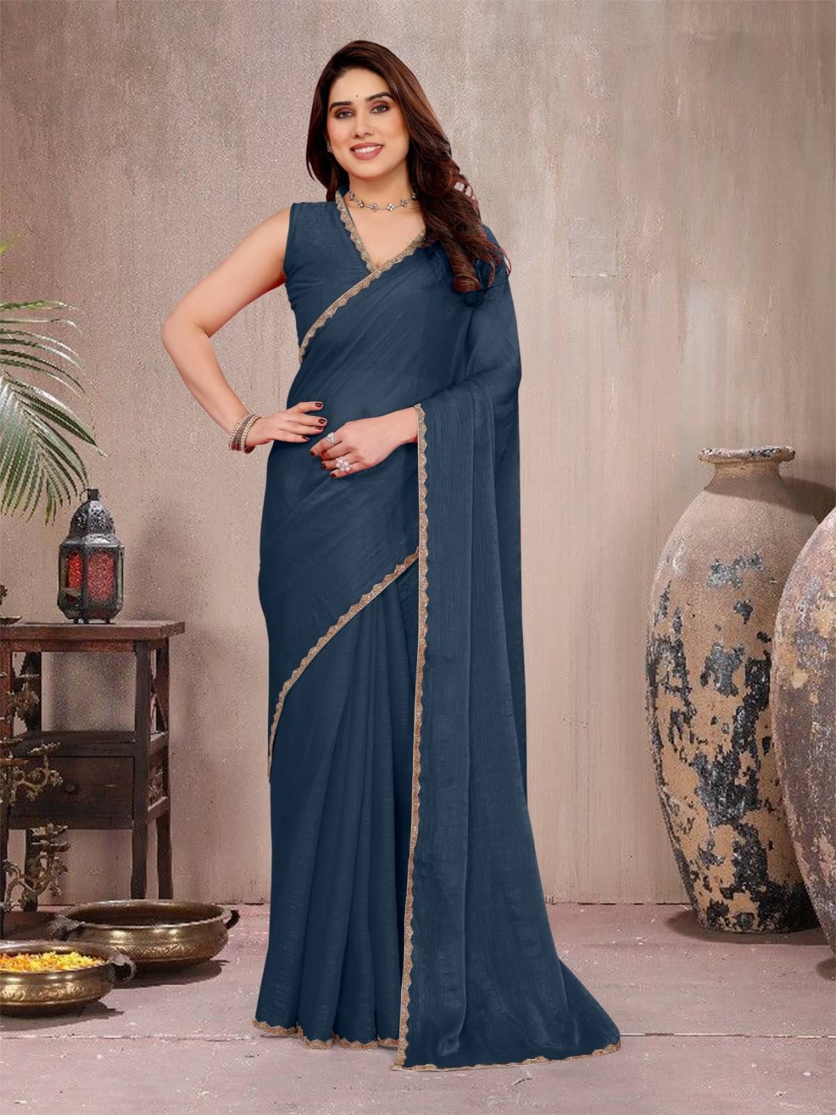 BLEESBURY Zimmy Choo Solid Saree With Unstitched Blouse Piece ( Teal ) BLEESBURY Zimmy Choo Solid Saree With Unstitched Blouse Piece ( Teal )