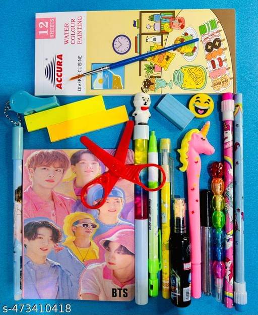 BTS A6 Diary For Kids Boys Cartoon Led Gel Pen Pouch For Boys Bts Stationary Set Pencil Highlighter Keychain For Kids Return Gifts (Pack of 18)     			BTS A6 Diary For Kids Boys Cartoon Led Gel Pen Pouch For Boys Bts Stationary Set Pencil Highlighter Keychain For Kids Return Gifts (Pack of 18)