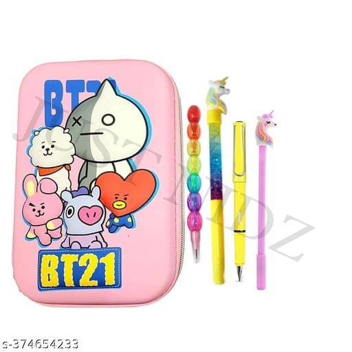     			BTS Pouch Combo with Unicorn Glitter Pen, Pearl Pen,  Inkless Pencil and Unicorn Gel Pen (Pack of 5)