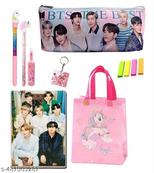     			BTS Stationery Items Combo Pack For School Supplies BTS A6Dairy With Pencil Box Unicorn Polybag Unicorn Pen Unicorn Pencil etc Combo Pack (Pack of 11)