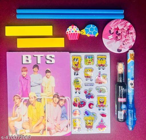    			BTS Theme Stationery Set BTS Blue Pencil With A6 Diary & Pen Pencil BTS Return Gift Set For Girls,BTS Theme Party Favor Return Gift BTS Gift Set For Girls (Pack of 11)