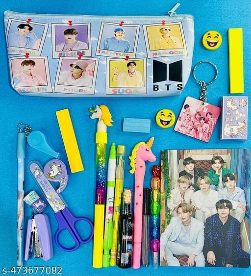     			BTS Themed Stationery Gift Set For Kids and Girls, BTS Pencil Case For kids with included Stationary BTS Diary Pencil, Pen, Eraser, etc best Party Favor Return Gift For Kids and BTS LOVER (Pack of 21) (Multicolor)