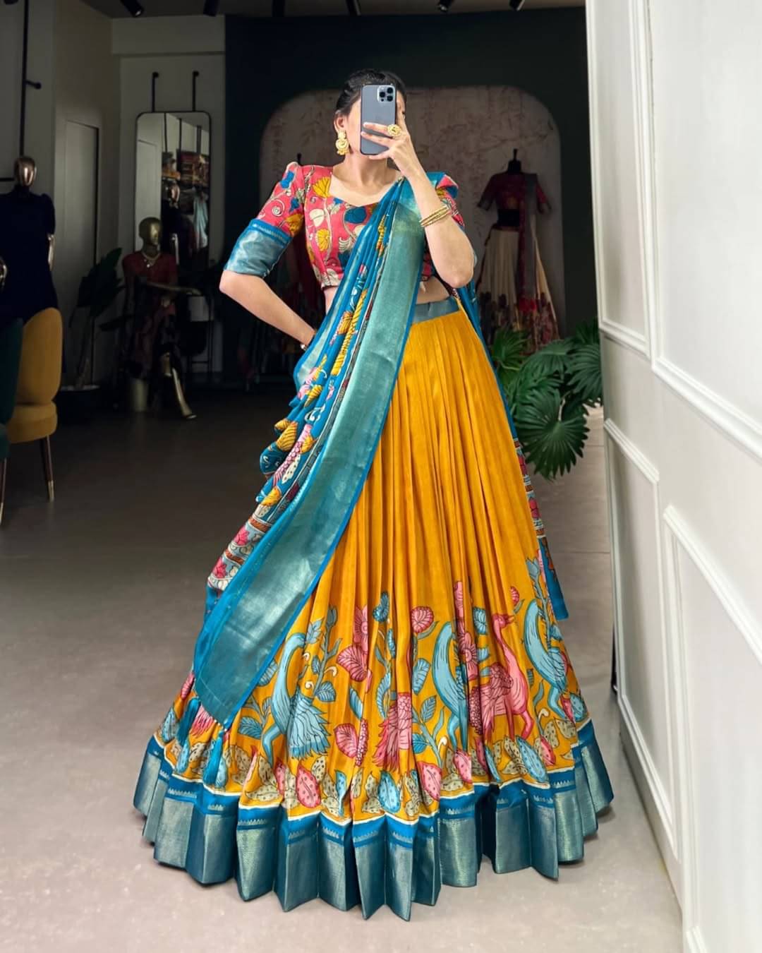 CYNOR Yellow Tussar Silk Circular Semi Stitched Lehenga Single CYNOR Yellow Tussar Silk Circular Semi Stitched Lehenga Single