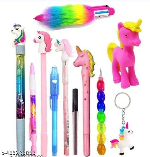     			Combo Of 13 Pcs Pen Pencil Eraser Combo Pack. Best Combo Of Unicorn Stationery Item Gift Supplies For Kids All in One Pen Combo For Kids Birthday Or Return Gift Supplies