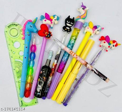     			Combo Unicorn stationary set for Kids ( Unicorn glitter pen with star pen, Moti pen, 2 Unicorn gel pen, highlighter, 2 BTS pencil, Sharnable pencil, unicorn pencil and scale ) PACK OF 11