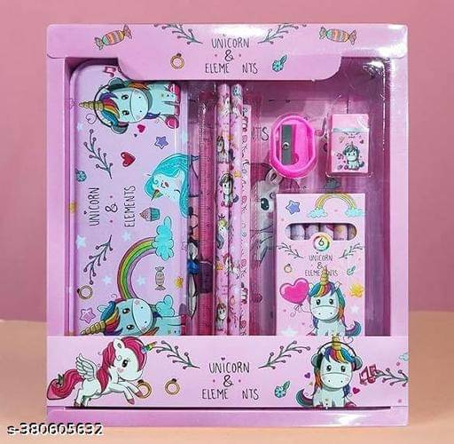     			Combo of Cartoon Stationery Set with Geometry, Pencils, Eraser, Scale, Sharpener, Crayons (Pack of 2)