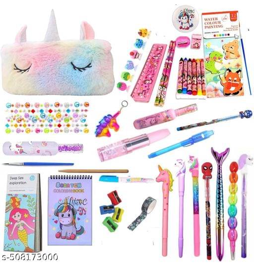     			Combo of Pop it Fidget Diary A5 Size Spiral (160 Ruled Pages) Notebook with 1 Unicorn Water Glitter Pen, 1 Unicorn Pencil and 1 Dessert Designer Eraser Return Gift Stationery 4 Pieces (Diary)