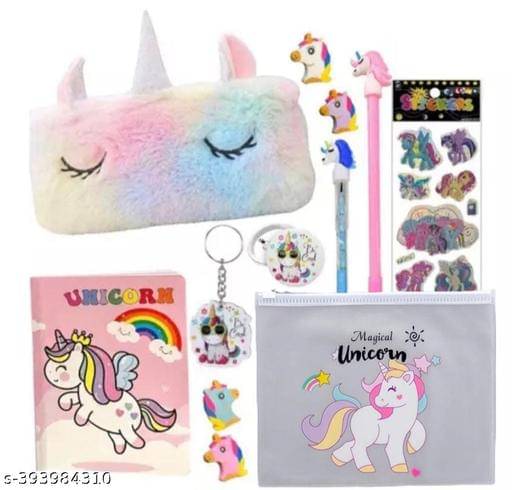     			Combo of UNICORN 7 Pcs Stationery Set for Kids | Stationery Items for Girls | All Stationery Set Return Gift Set | Include School Supplies Pens, Diary , eraser Pencil, Highlighter