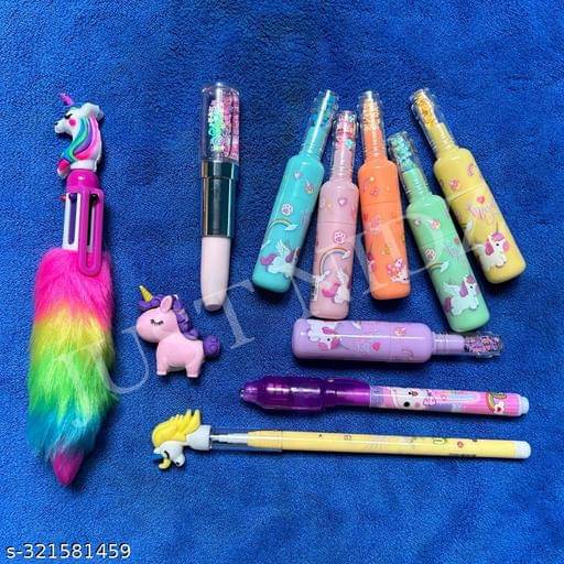     			Combo of Unicorn A6 Diary with chocolate diary, star pen, Unicorn pencil, 2 erasers , Moti pencil, unicorn pencil ( PACK OF 8)