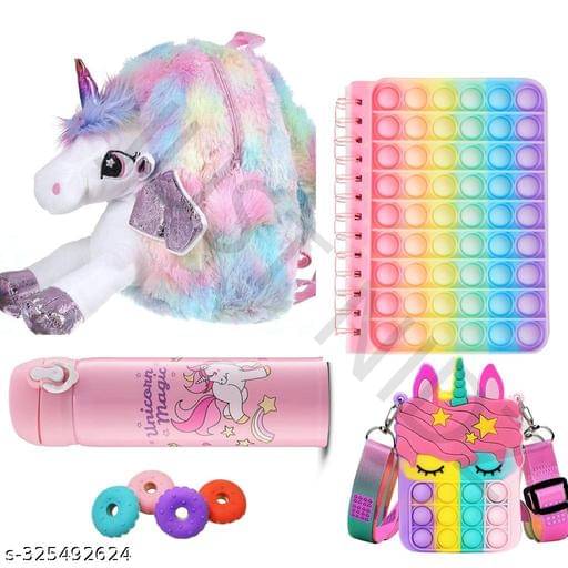 Combo of Unicorn Pencil Case with Space Bottle Highlighters and Stick Notes Combo of Unicorn Pencil Case with Space Bottle Highlighters and Stick Notes