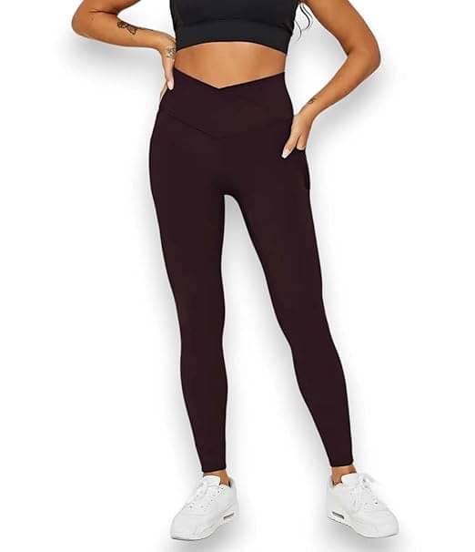     			DELTIN HUB Wine Polyester Solid Tights - Single