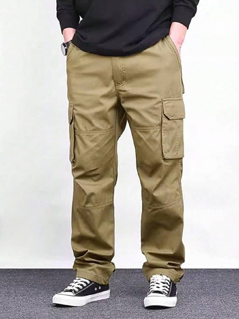 DWIDEN Regular Flat Men's Cargos - Khaki ( Pack of 1 ) - Trousers | Buy online on ZillyBuy