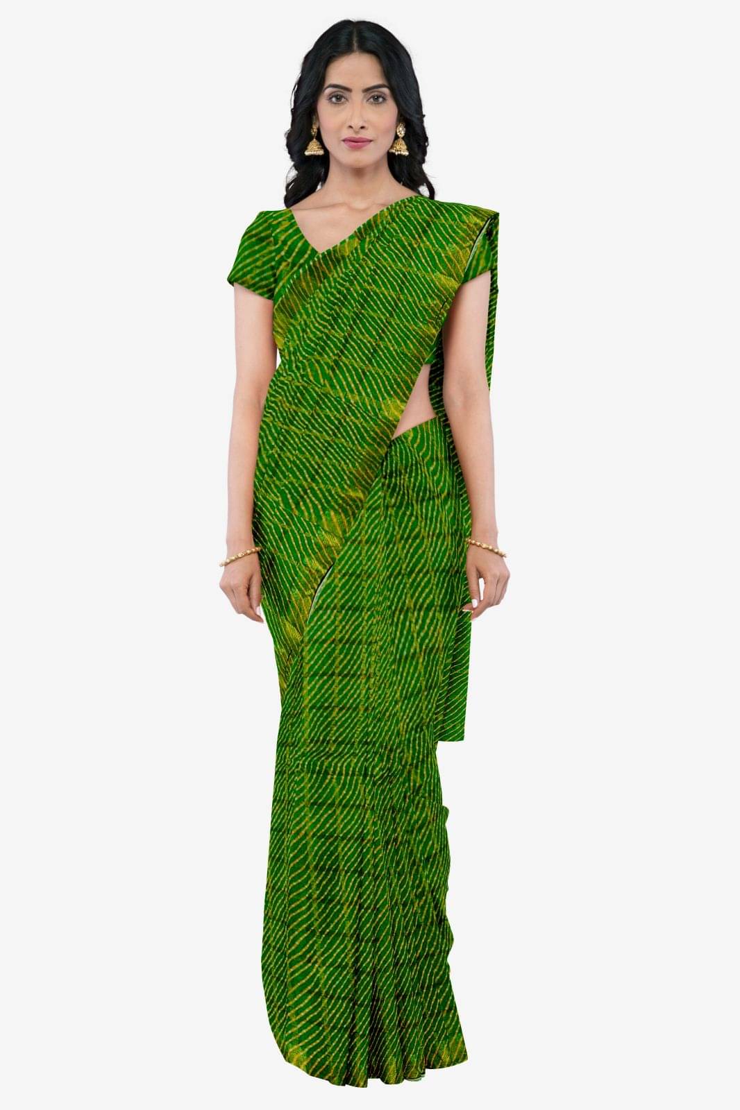     			Dishita Cotton Checks Leheriya Saree Without Blouse Piece ( Green )